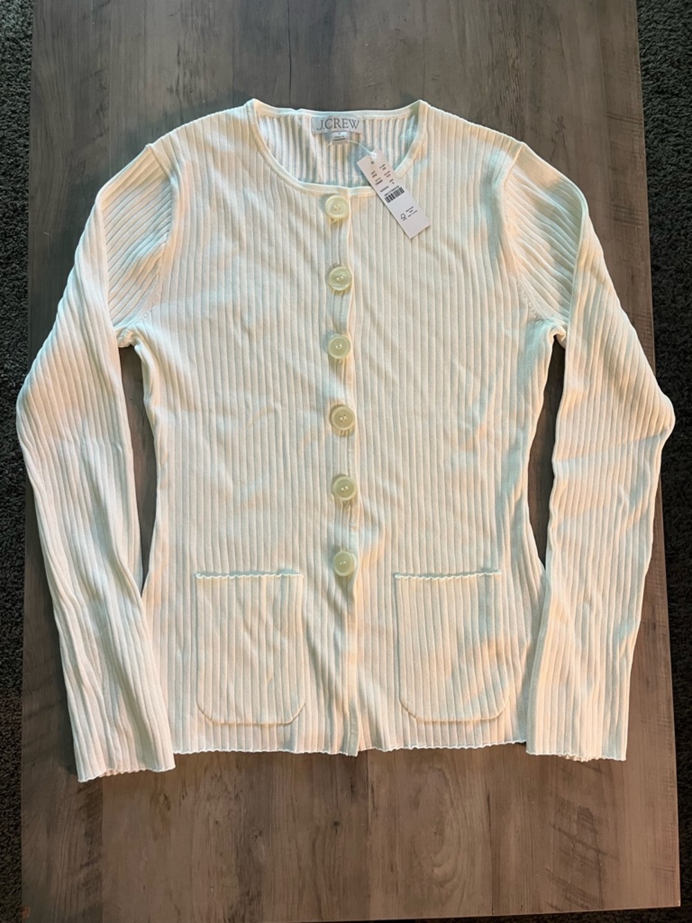 NWT J. Crew Super-Stretch Ribbed Cardigan Button Up Ivory Small S